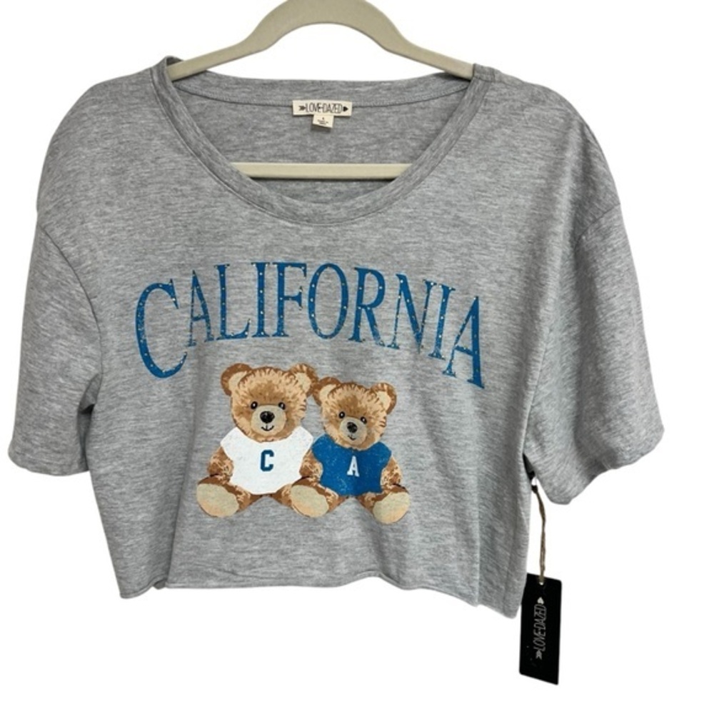 Love Dazed Gray and Blue Short Sleeve Tees California Bears Graphic Sequins
